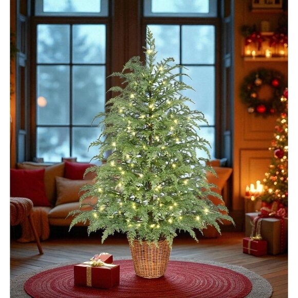 My Texas House 4FT Pre-Lit Cypress Pot Christmas Tree - NEW, FREE SHIPPING - Picture 1 of 6